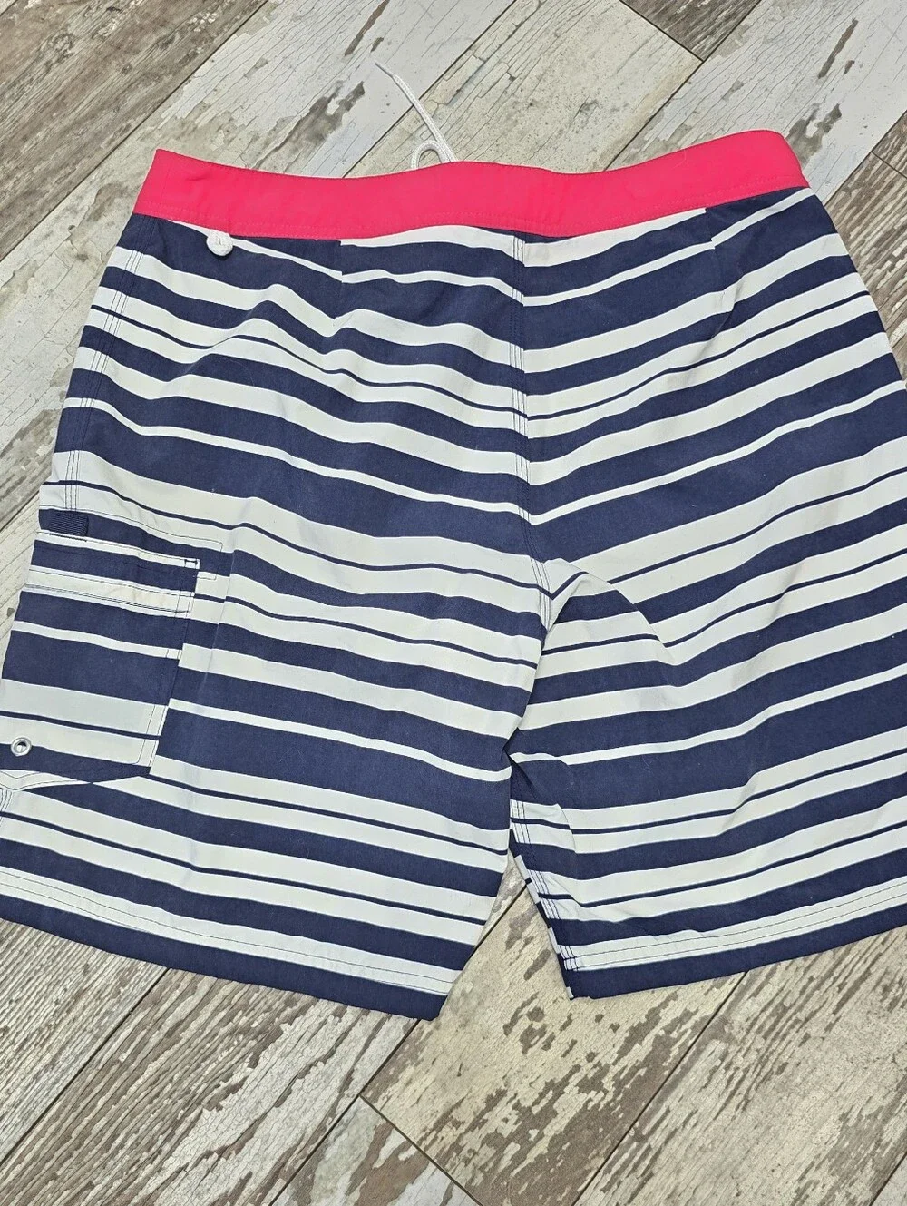 J.CREW Men's Swim Trunks Navy White Striped Board Shorts Cargo Pocket Size 34